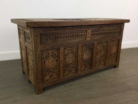 INDIAN HARDWOOD HEAVILY CARVED TABLE, AND TWO OCCASIONAL HARDWOOD TABLES