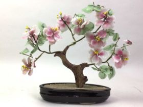 GROUP OF CHINESE GLASS BONSAI TREES, AND OTHER ITEMS