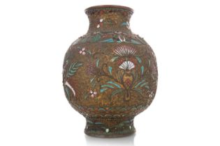 CHINESE BRASS, CLOISONNE AND FILIGREE WORK VASE, 19TH CENTURY
