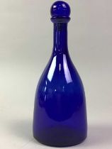 GROUP OF BLUE GLASSWARE,