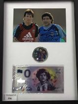 DIEGO MARADONA AND LIONEL MESSI OF ARGENTINA, SIGNED DISPLAY,