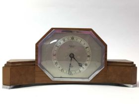 WALNUT ART DECO MANTEL CLOCK, AND AN ONYX MANTEL CLOCK