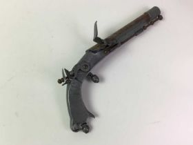 REPRODUCTION 'ALL-STEEL' BELT FLINTLOCK PISTOL, ALONG WITH A REPRODUCTION POCKET PISTOL