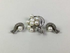 SILVER AND CULTURED PEARL BROOCH,