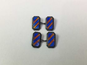 GROUP OF SILVER AND ENAMEL CUFFLINKS,