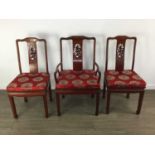 CHINESE CIRCULAR HARDWOOD DINING TABLE, ALONG WITH SIX DINING CHAIRS