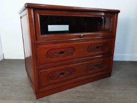 CHINESE HARDWOOD CABINET, AND A SMALLER CABINET