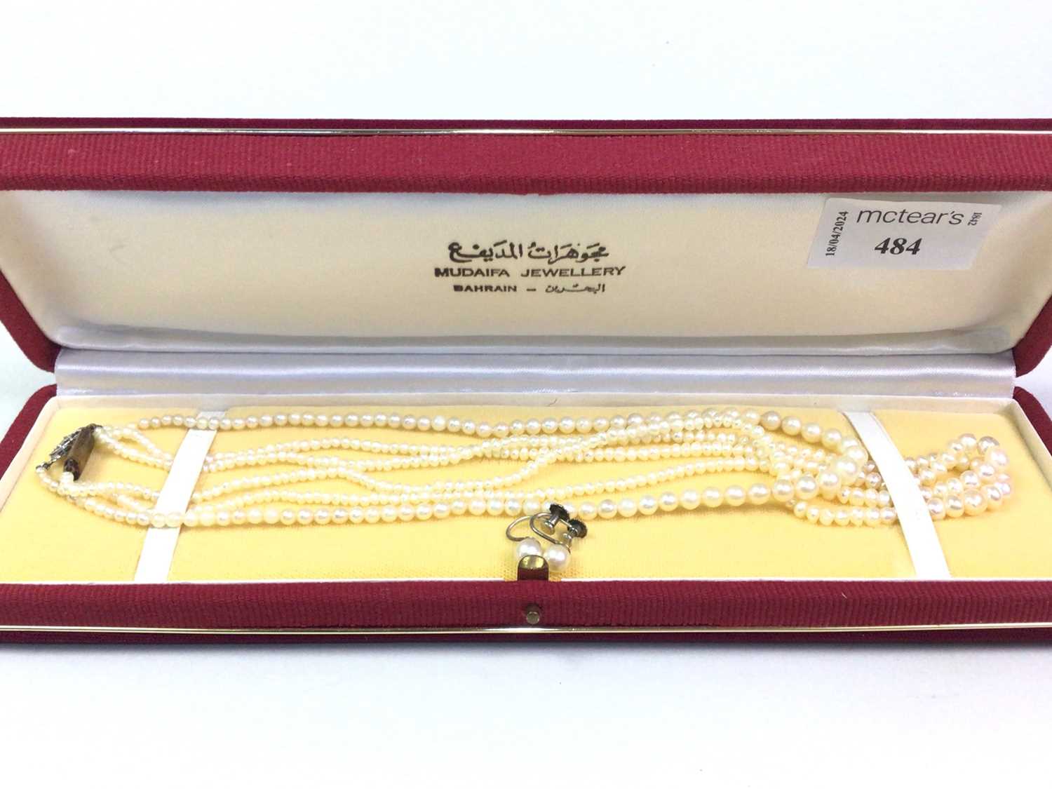 FRESHWATER PEARL NECKLACE ALONG WITH ANOTHER AND A PAIR OF EARRINGS,