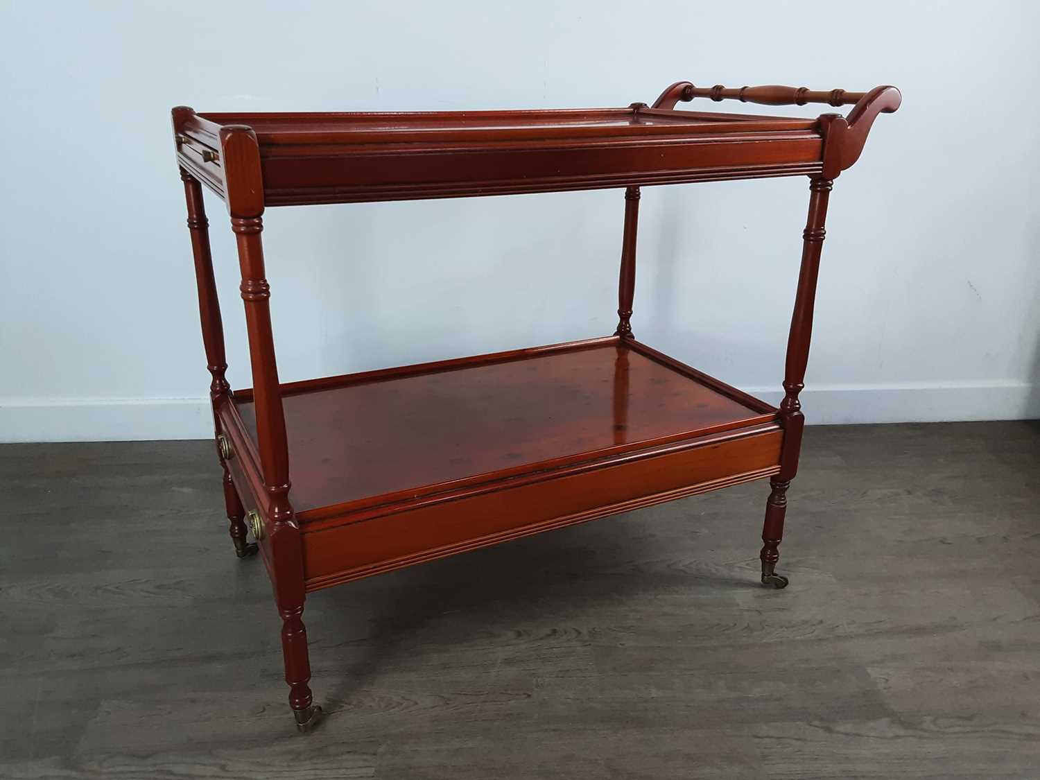 REPRODUCTION YEW WOOD DRINKS TROLLEY,