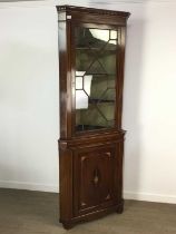 INLAID MAHOGANY CORNER DISPLAY CABINET, 19TH CENTURY