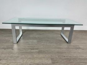 MODERN GLASS TOPPED COFFEE TABLE,