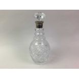 SILVER COLLARD GLASS DECANTER,