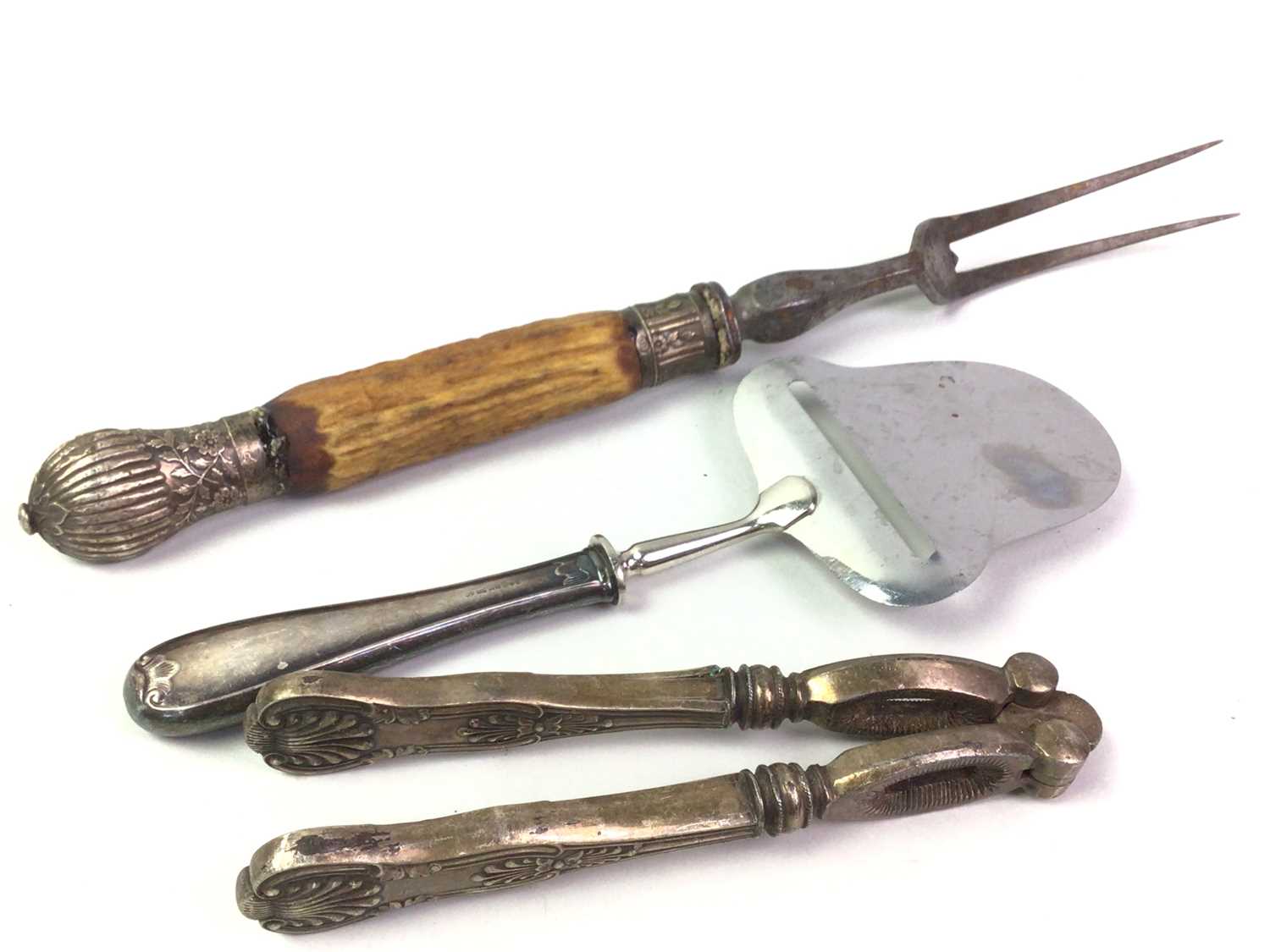 SILVER HANDLED CARVING FORK, AND OTHER ITEMS