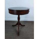 MAHOGANY DRUM TABLE, ALONG WITH A WINE TABLE