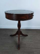 MAHOGANY DRUM TABLE, ALONG WITH A WINE TABLE