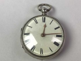 TWO SILVER OPEN FACED POCKET WATCHES, ALONG WITH ANOTHER