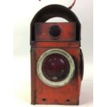 RED KENYON SUPREME RAILWAY LANTERN, AND TWO PAIRS OF BINOCULARS