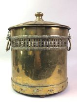 VICTORIAN BRASS LOG BUCKET, AND A FAN