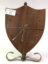 MID CENTURY WOODEN SHIELD SHAPED CLOCK,