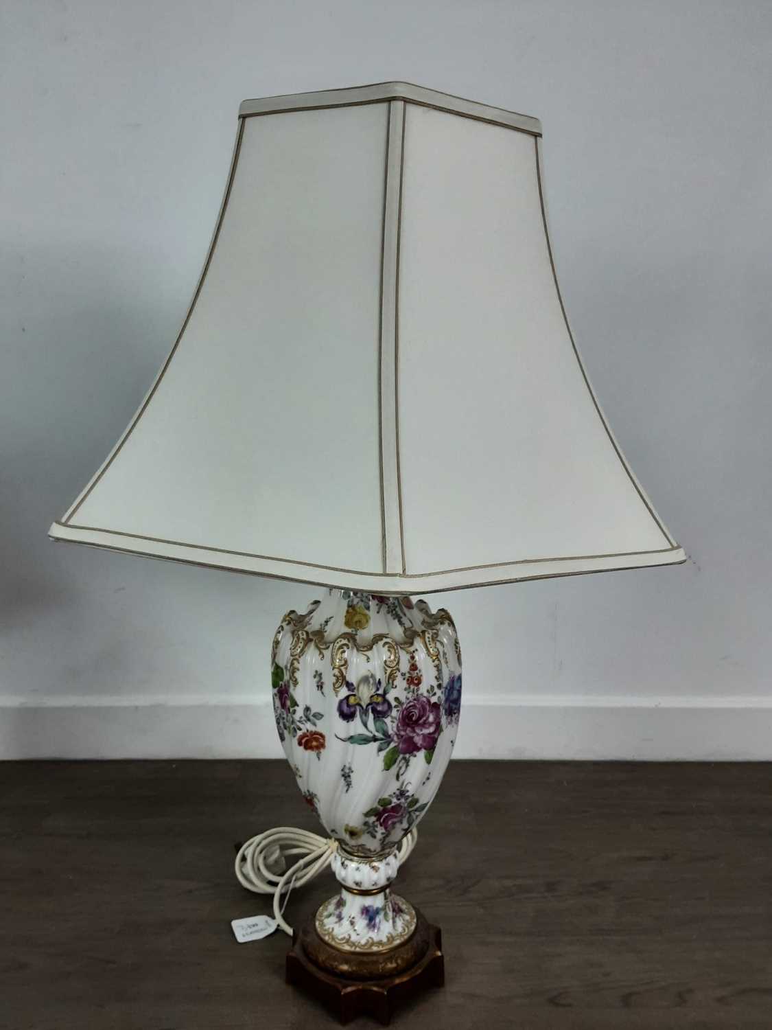 PAIR OF CERAMIC FLORAL DECORATED TABLE LAMPS, - Image 2 of 2