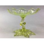 SET OF FOUR VICTORIAN VASELINE GLASS STEMMED DISHES,