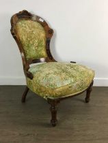 LATE VICTORIAN WALNUT NURSING CHAIR,