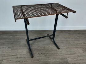 PAIR OF STEEL GARDEN TABLES, ORIGINALLY FROM THE GLASGOW GARDEN FESTIVAL, 1988