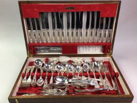 OAK CANTEEN OF SILVER PLATED CUTLERY,