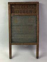 VINTAGE WASHBOARD, ALONG WITH CERAMICS, GLASS AND SILVER PLATE