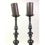 PAIR OF CAST METAL PRICKET CANDLESTICKS,