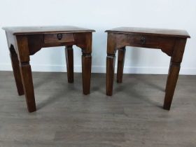 PAIR OF HARDWOOD SIDE TABLES,