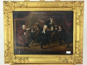 EALY 19TH CENTURY SCOTTISH SCHOOL, FIGURATIVE INTERIOR WITH DANCING JUDGES