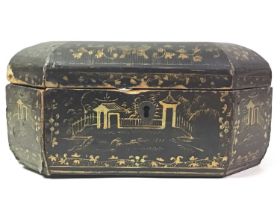 CHINESE BLACK LACQUERED CHINOISERIE JEWELLERY BOX, 19TH CENTURY