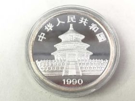 FOUR CHINA FINE SILVER PANDA 10 YUAN COINS,