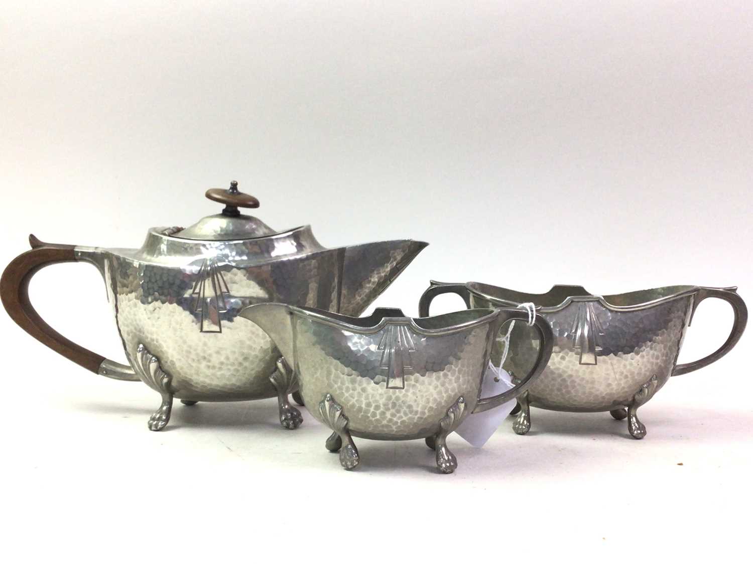 PEWTER TEA SERVICE, ALONG WITH PLATED ITEMS