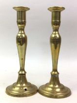 PAIR OF BRASS CANDLESTICKS, ALONG WITH FURTHER METAL WARE