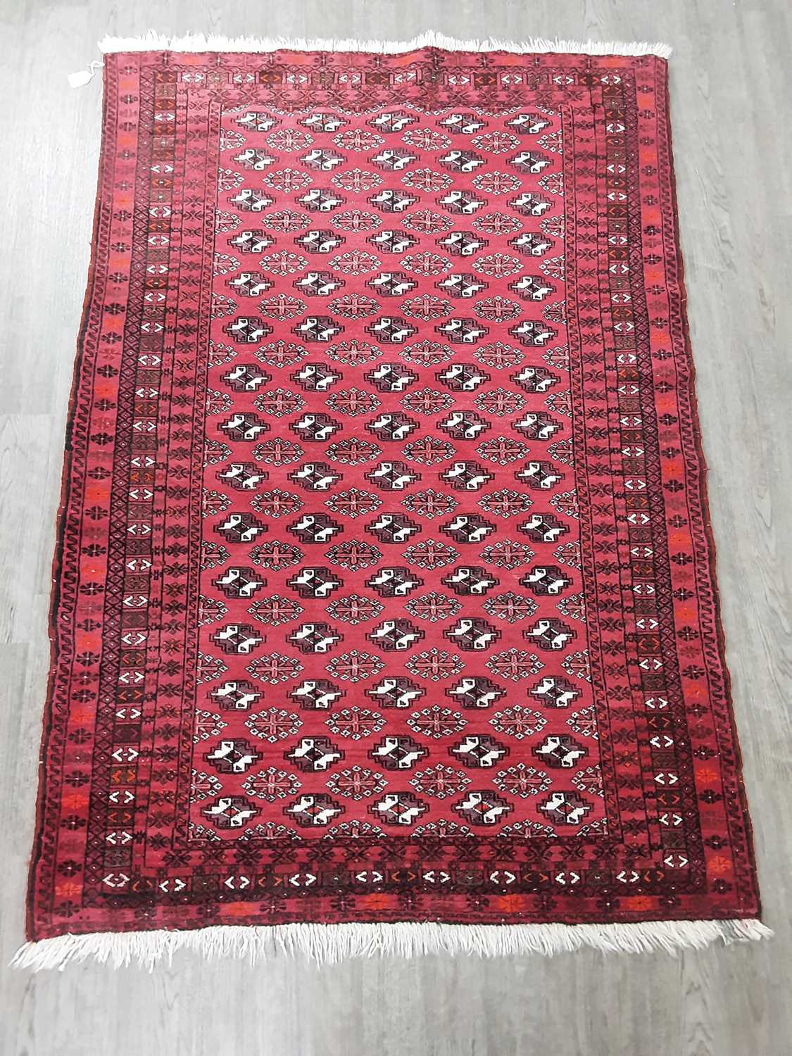 AFGHAN BOKHARA BORDERED RUG, - Image 2 of 2