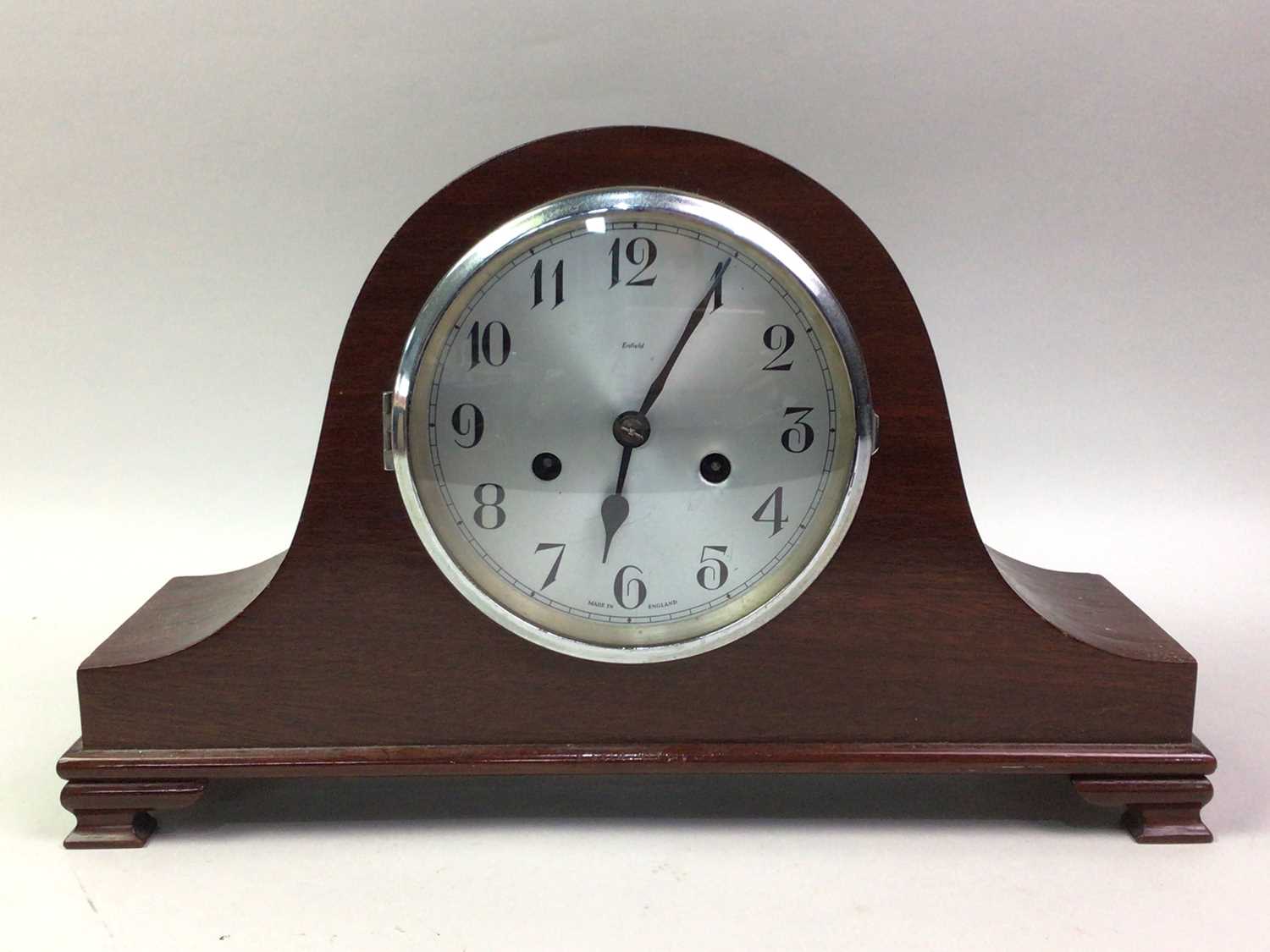 MAHOGANY MANTEL CLOCK, AND ANOTHER CLOCK