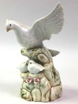 PAIR OF CERAMIC DOVES WITH CHICKS, AND OTHER CERAMICS