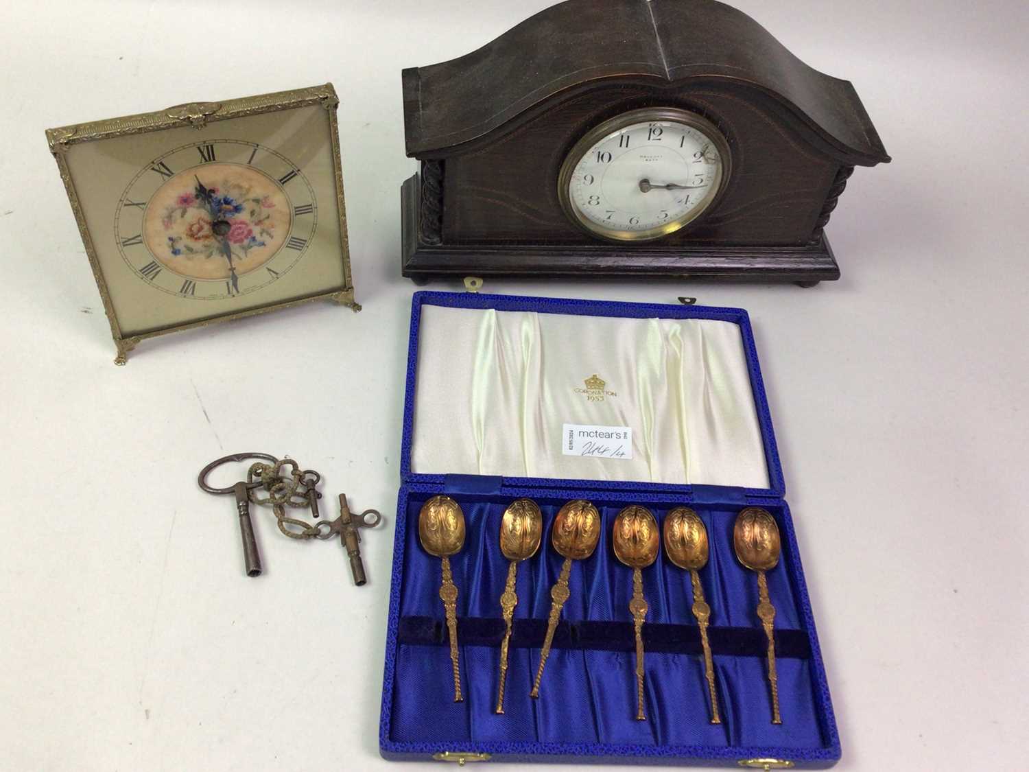 MAHOGANY MANTEL CLOCK, AND ANOTHER CLOCK - Image 2 of 2