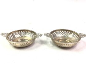 PAIR OF SILVER BON BON DISHES, AND A NAPKIN RING