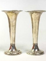 PAIR OF SILVER SOLIFLEUR VASES, ALONG WITH FURTHER SILVER AND PLATE