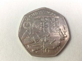 GROUP OF FOUR CHRISTMAS ISLE OF MAN 50P COINS,