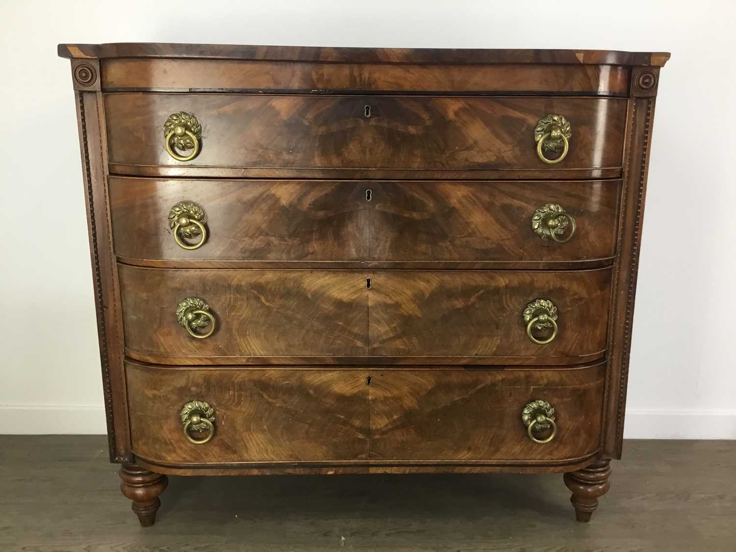 MAHOGANY BOW FRONTED CHEST, EARLY 19TH CENTURY