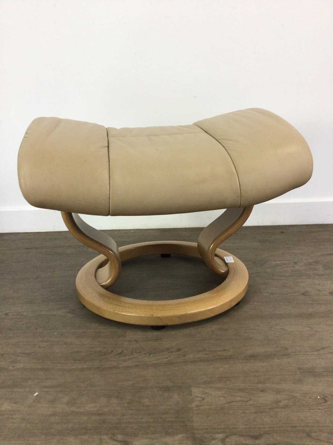 MODERN CREAM LEATHER ARMCHAIR WITH STOOL, - Image 2 of 2