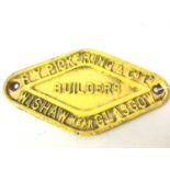 R Y PICKERING & CO, LTD OF WISHAW, RAILWAY WAGON PLATE, 20TH CENTURY