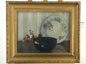 BRITISH SCHOOL, STILL LIFE WITH FLOWERS, BOWL AND PLATE