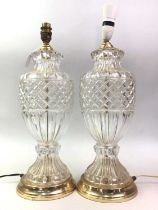 PAIR OF GLASS TABLE LAMPS, AND THREE OTHER TABLE LAMPS