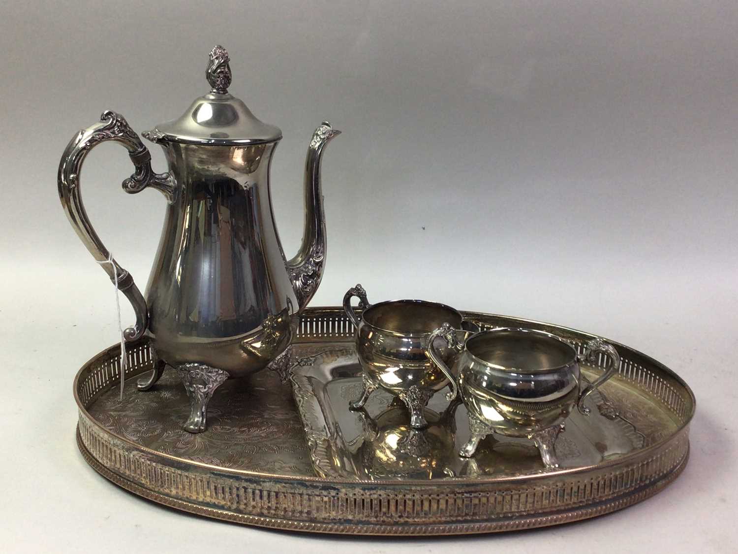 FOUR PIECE SILVER PLATED TEA SERVICE, ALONG WITH TWO SILVER PLATED TRAYS - Image 2 of 2