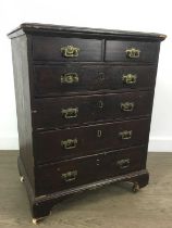 VICTORIAN STAINED WOOD CHEST OF DRAWERS,